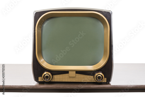 Photography Vintage 1950s television on table isolated on white with clipping path