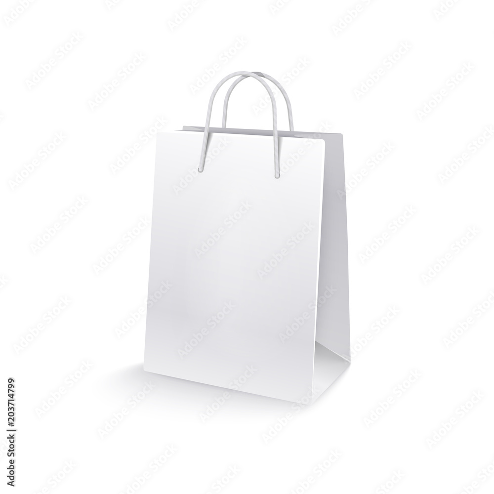 Paper bag, mocap. Shopping bag Isolated on white background. Realistic vector illustration. 3D Paper bag, mocap. Shopping bag Isolated on white background. Realistic vector illustration. 3D