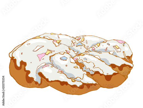 Delicious bun with glaze and sprinkle. Vector illustration food