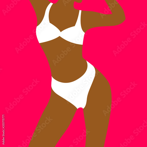 sexy beautiful woman in  white bikini vector illustration flat