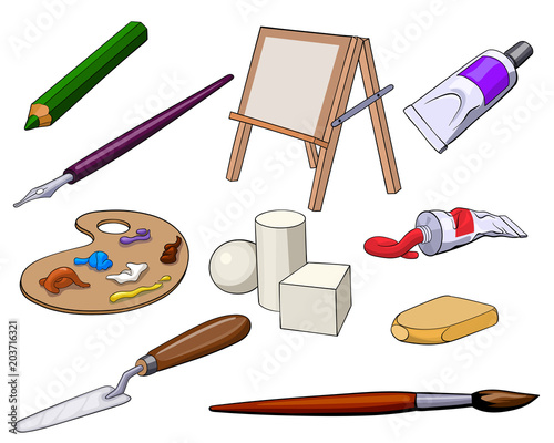 set of art accessories and materials