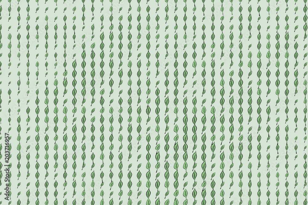 Abstract conceptual leaves drawing pattern. Backdrop, messy, green & style.