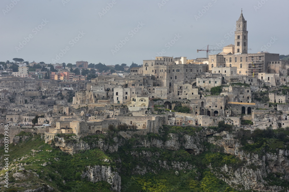 Italy, Basilicata, Matera, city of stones, Unesco heritage, capital of European culture 2019.  Panorama from the Belvedere.