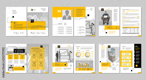 Brochure creative design. Multipurpose template with cover, back and inside pages. Trendy minimalist flat geometric design. Vertical a4 format.