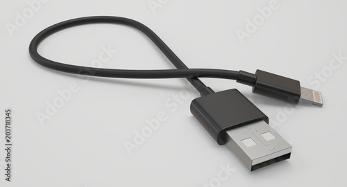 3D rendering - power usb cable with lightning connector isolated on white background.