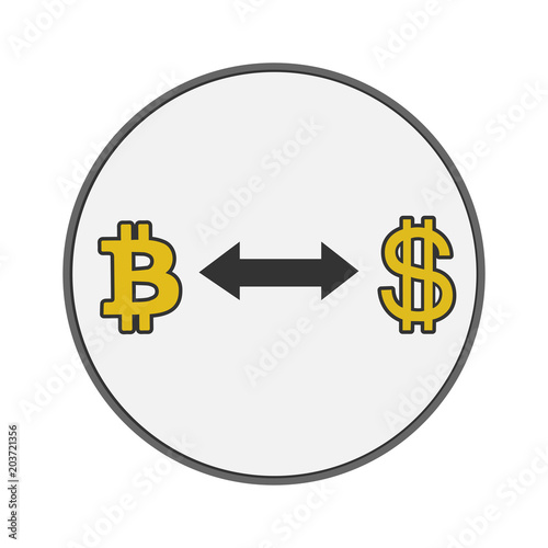Crypto currency exchange concept in round frame. Convert bitcoin to dollar. Vector illustration.
