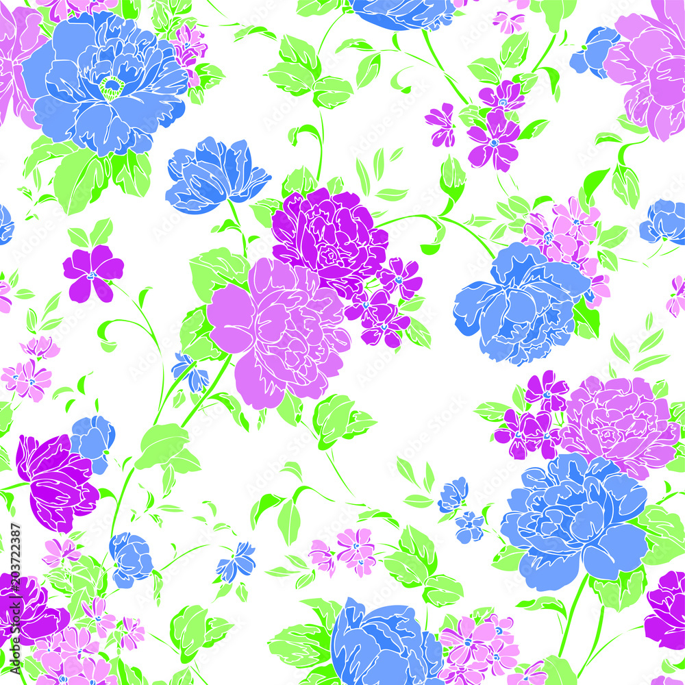 Seamless pattern with peonies or roses flowers Seamless pattern with peonies or roses flowers