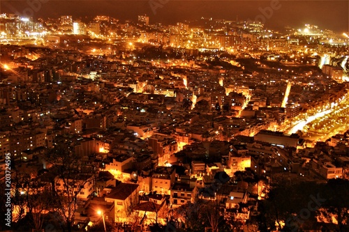 Barcelona city lit up at at night - from atop Bunkers del Carmel