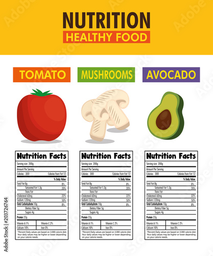 vegetables group with nutrition facts vector illustration design