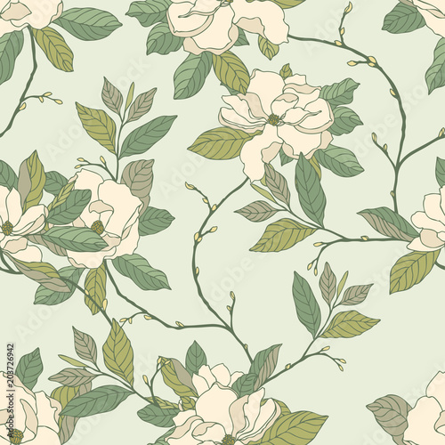 Seamless pattern with flowers magnolia