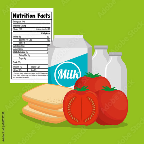 group of nutritive food with nutrition facts vector illustration design