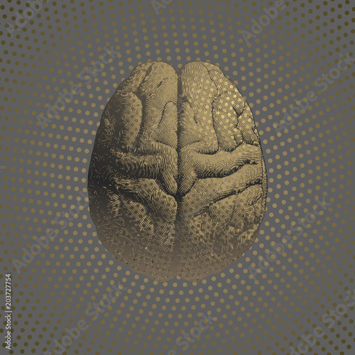 Gold engraving brain on polka dot BG