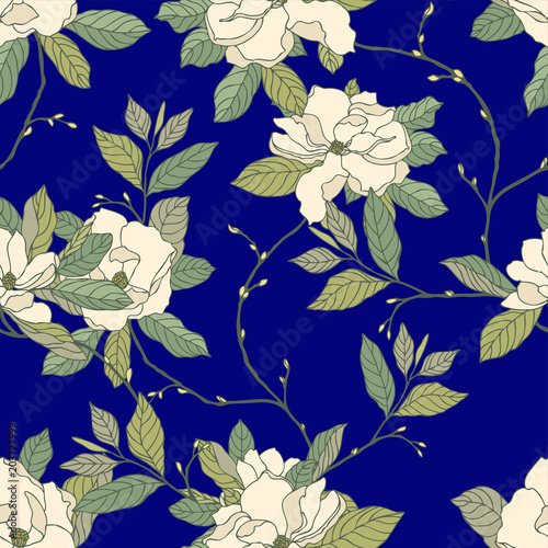 Seamless pattern with flowers magnolia