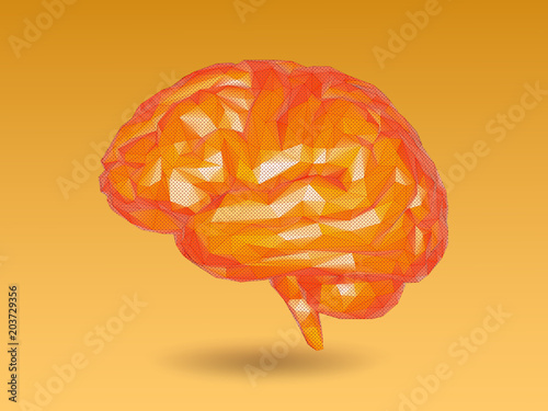 Triangle polygonal orange brain illustration