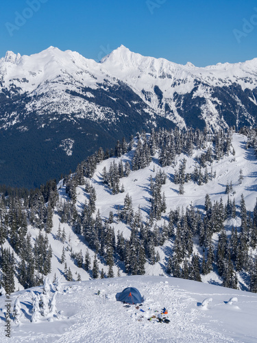 Winter campsite near Huntoon Point, North Cascades, WA photo