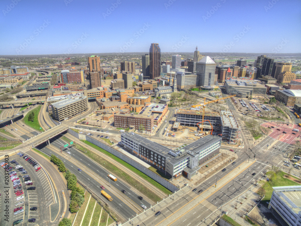 St. Paul is the State Capitol of Minnesota seen from above by Drone