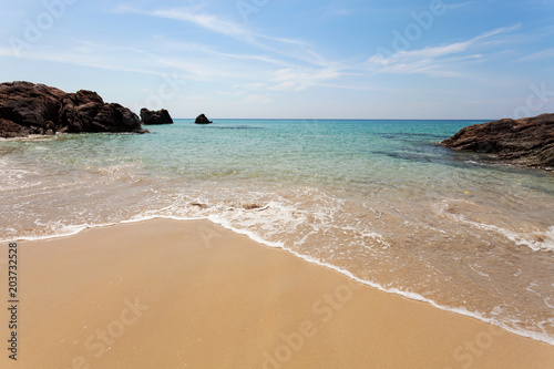 Beautiful beach and tropical sea for summer design and travel background.
