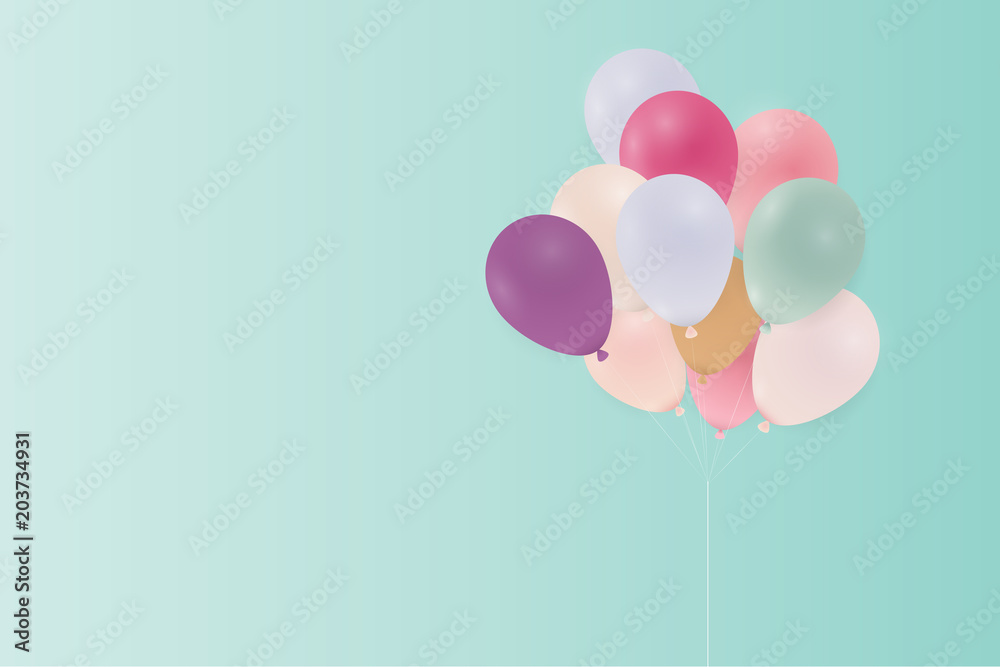 Birthday card with pastel balloons. Vector illustration