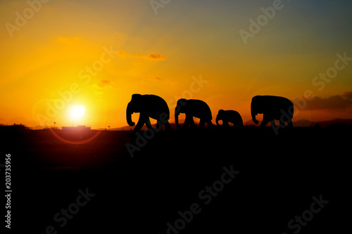 фотографія silhouette elephant family herd animals wildlife evacuate walking in twilight sunset beautiful background