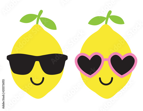 Vector illustration of cool lemon wearing sunglasses in summer.