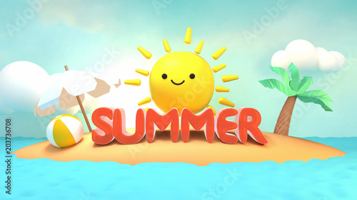 Summer tropical island with text. 3d rendering picture.
