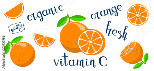 Set with flat style oranges