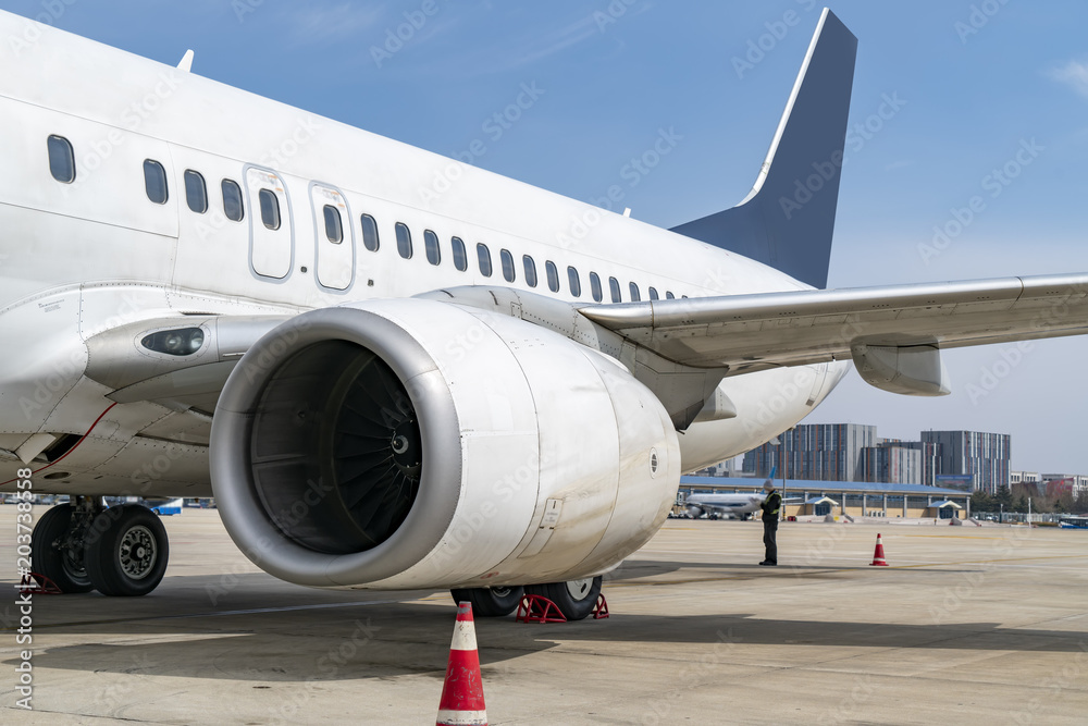 An airliner on the runway apron An airliner on the runway apron