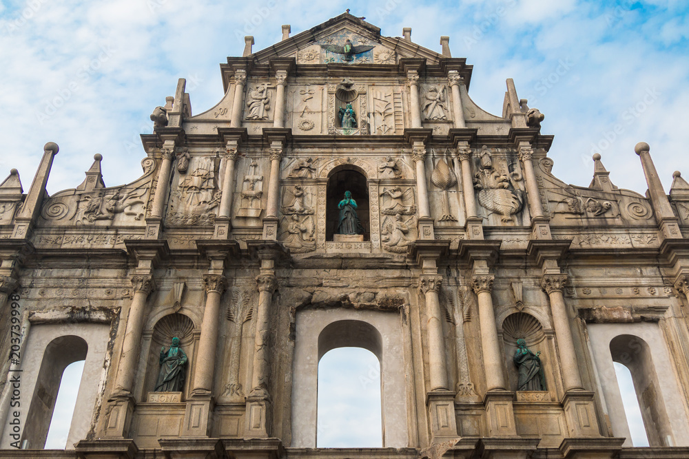 MACAU - Feburary 28 th 2016 : Ruins Of Saint Paul's Cathedral. Built from 1582 to 1602 by the Jesuits. Was destroyed by a fire during a typhoon in 1835.