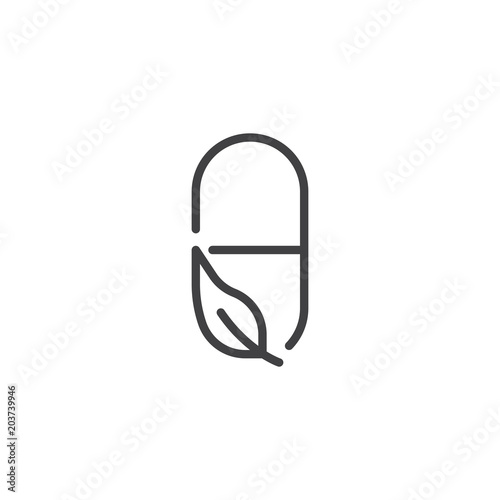 Herbal capsule and leaf outline icon. linear style sign for mobile concept and web design. Herbal medicine simple line vector icon. Symbol, logo illustration. Pixel perfect vector graphics