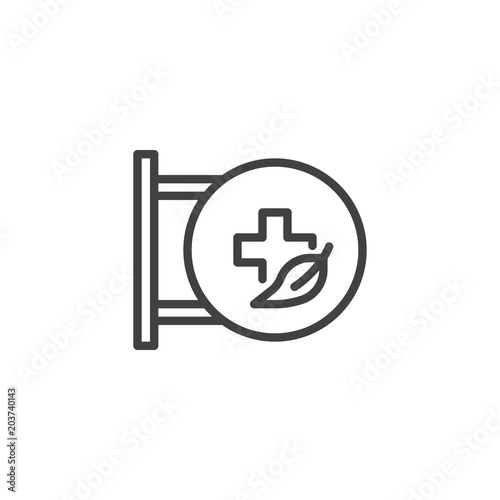 Pharmacy sign board outline icon. linear style sign for mobile concept and web design. Homeopathic drugstore simple line vector icon. Symbol, logo illustration. Pixel perfect vector graphics