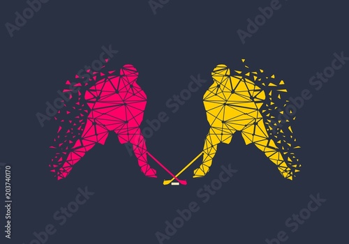 Professional hockey players. Two silhouettes textured by lines and dots pattern.