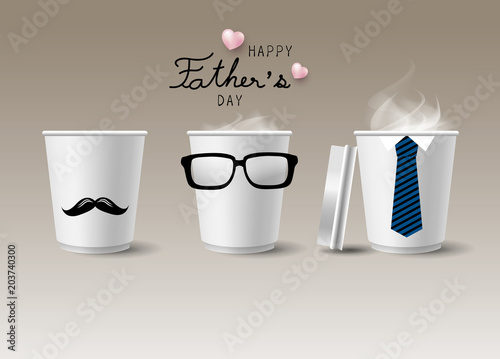 Father's day concept design of hot coffee cup on brown background vector illustration