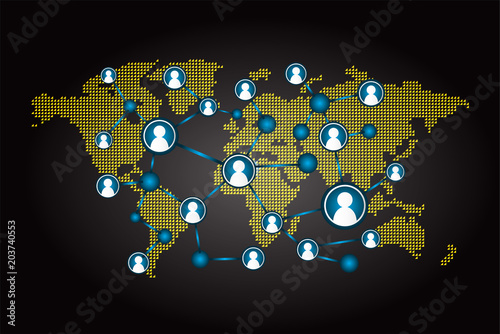Social media network concept background. design vector illustration with world map. Global mesh communications. Earth, cyber