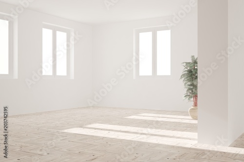 White empty room. Scandinavian interior design. 3D illustration