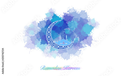 Ramadan Kareem  colorful ink style. Islamic background. Ramadan Kareem or Eid Mubarak greeting card, advertising or other your content.