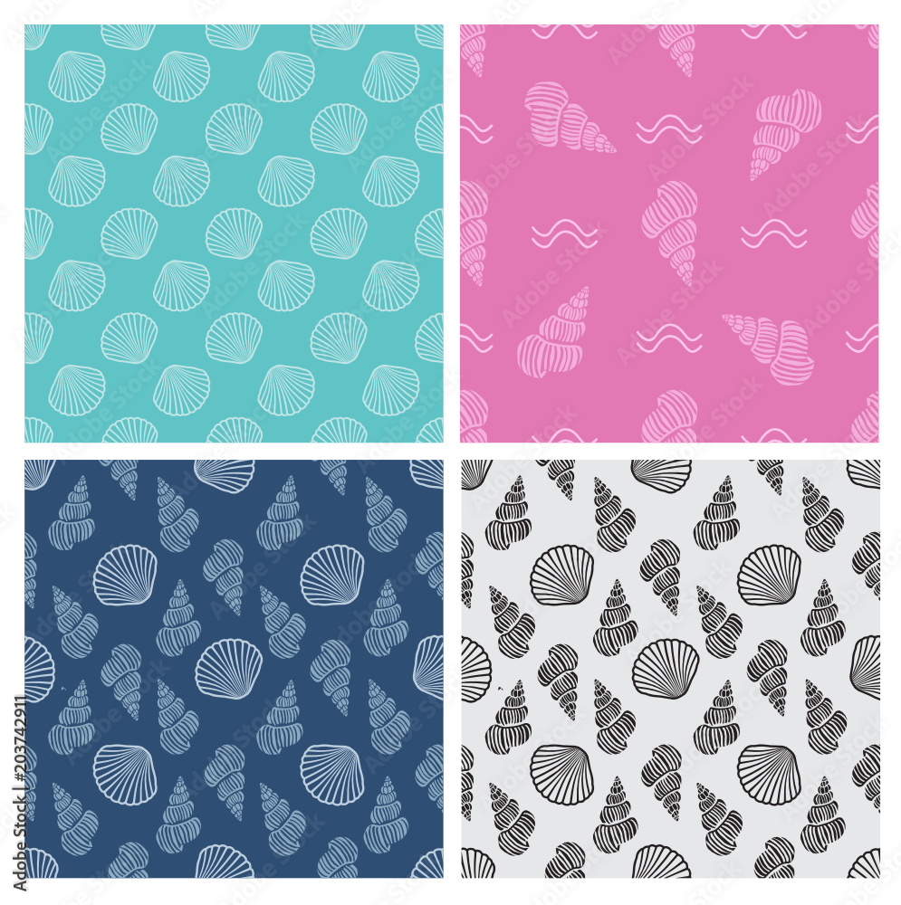 Fototapeta premium Seashell seamless pattern. For printed t shirt, graphic tee, wallpaper and other design.