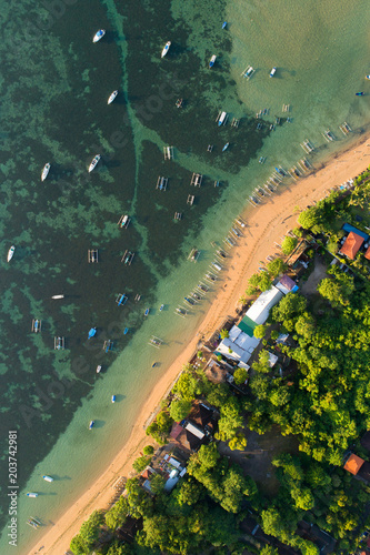 Aerial view of Sanur beach, Bali, Indonesia.