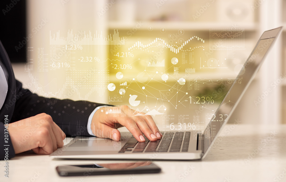 Business woman in homey environment using laptop with financial report concept
Business woman in homey environment using laptop with financial report concept