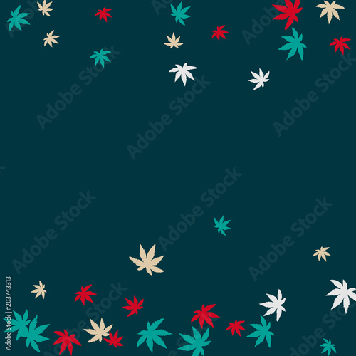 Cute vegetative pattern with simple small leaves for a greeting card or poster. Vector background for spring or summer design © OLENA