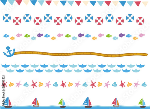 マリン　海のイメージ　罫線、ラインセット