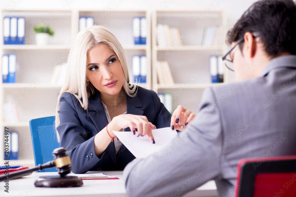 Lawyer discussing legal case with client