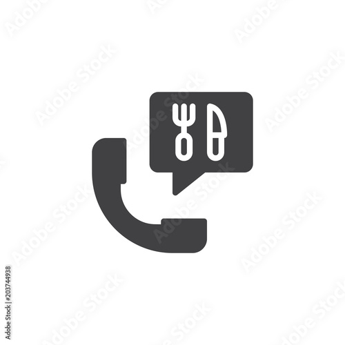 Food ordering phone vector icon. filled flat sign for mobile concept and web design. Handset food delivery speech simple solid icon. Symbol, logo illustration. Pixel perfect vector graphics