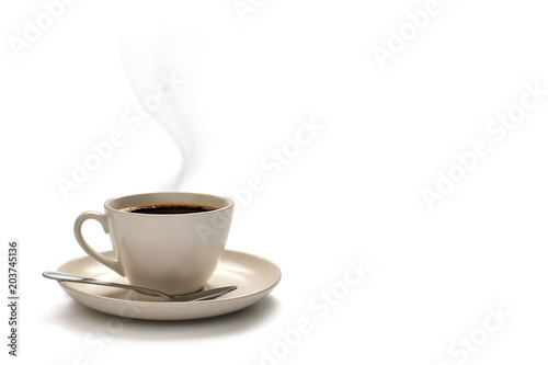 Cup of coffee with smoke isolated on white background