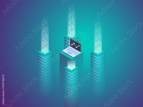 Server room rack, blockchain technology, token api access, data center, cloud storage concept, data exchange protocol.