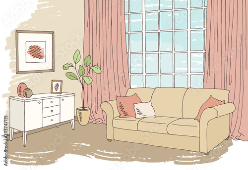Living room graphic color home interior sketch illustration vector