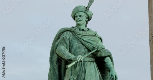 Heroes square in downtown Budapest. Individual statue of medieval european hero5 photo