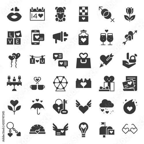 Valentine and romance, solid icon set