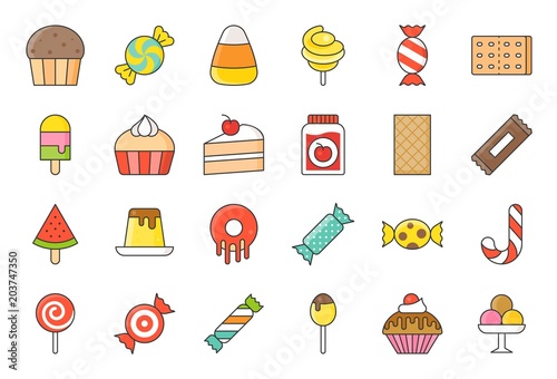Sweets and candy icon set 1/2 filled outline design