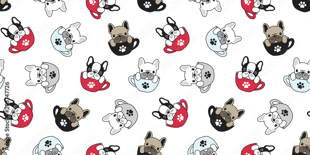 Dog seamless pattern french bulldog vector pug isolated cup background  puppy cartoon wallpaper Stock Vector | Adobe Stock