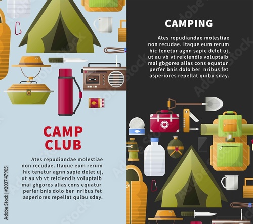 Summer camp club vector posters for forest camping